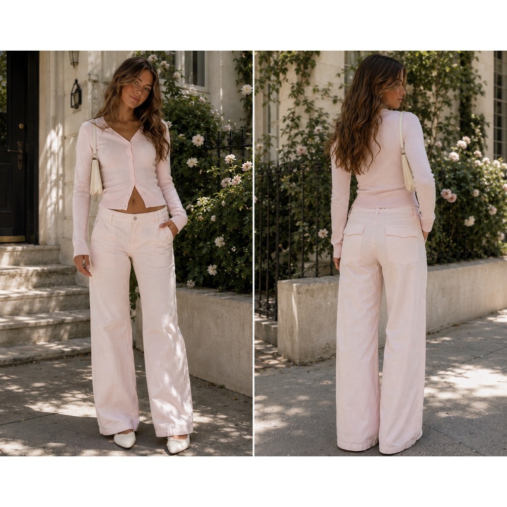 Prada Flare Leg Chino Pants Flap Pockets Low Rise Light Pink 38 / 6
